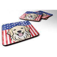 "Caroline's Treasures BB2135FC American Flag And Golden Retriever Foam Coaster (Set of 4), 3.5"", Multicolor"