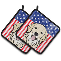 "Caroline's Treasures American Flag & Golden Retriever Pair of Pot Holders BB2135PTHD, 7.5HX7.5W, Multicolor"