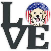 "Caroline's Treasures American Flag and Golden Retriever Metal Artwork Love wall-decor, Multicolor"