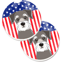 "Caroline's Treasures American Flag & Schnauzer Set of 2 Cup Holder Car Coasters BB2136CARC, 2.56, Multicolor"
