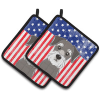 "Caroline's Treasures American Flag & Schnauzer Pair of Pot Holders BB2136PTHD, 7.5HX7.5W, Multicolor"