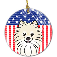 "Caroline's Treasures American Flag and Pomeranian Ceramic Ornament, Multicolor"