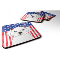"Caroline's Treasures BB2138FC American Flag And Maltese Foam Coaster (Set of 4), 3.5"", Multicolor"