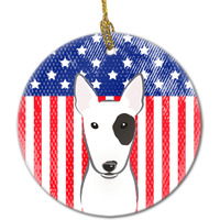 "Caroline's Treasures American Flag and Bull Terrier Ceramic Ornament, Multicolor"