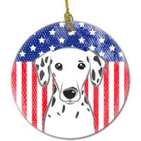 "Caroline's Treasures American Flag and Dalmatian Ceramic Ornament, Multicolor"