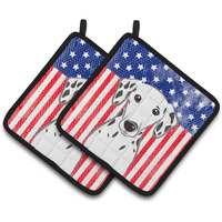 "Caroline's Treasures American Flag & Dalmatian Pair of Pot Holders BB2140PTHD, 7.5HX7.5W, Multicolor"