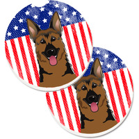 "Caroline's Treasures American Flag & German Shepherd Set of 2 Cup Holder Car Coasters BB2141CARC, 2.56, Multicolor"