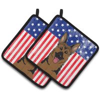 "Caroline's Treasures American Flag & German Shepherd Pair of Pot Holders BB2141PTHD, 7.5HX7.5W, Multicolor"