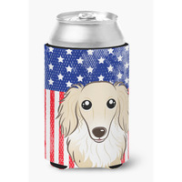 "Caroline's Treasures BB2142CC American Flag And Longhair Creme Dachshund Can Or Bottle Hugger, Multicolor"