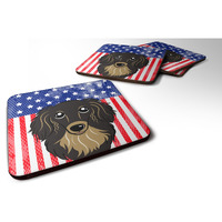 "Caroline's Treasures BB2143FC American Flag And Longhair Black And Tan Dachshund Foam Coaster (Set of 4), 3.5"", Multicolor"