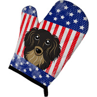 "Caroline's Treasures BB2143OVMT American Flag and Longhair Black and Tan Dachshund Oven Mitt, 12"" by 8.5"", Multicolor"