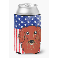 "Caroline's Treasures BB2144CC American Flag And Longhair Red Dachshund Can Or Bottle Hugger, Multicolor"