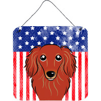 "Caroline's Treasures American Flag and Longhair Red Dachshund Door Hanging Prints wall-decor, Multicolor"