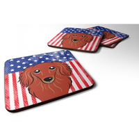 "Caroline's Treasures BB2144FC American Flag And Longhair Red Dachshund Foam Coaster, 3.5"", Multicolor"