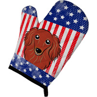"Caroline's Treasures BB2144OVMT American Flag and Longhair Red Dachshund Oven Mitt, 12"" by 8.5"", Multicolor"