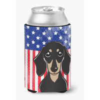 "Caroline's Treasures BB2145CC American Flag And Smooth Black And Tan Dachshund Can Or Bottle Hugger, Multicolor"