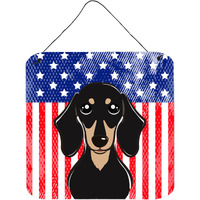 "Caroline's Treasures American Flag and Smooth Black and Tan Dachshund Door Hanging Prints wall-decor, Multicolor"