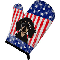 "Caroline's Treasures BB2145OVMT American Flag and Smooth Black and Tan Dachshund Oven Mitt, 12"" by 8.5"", Multicolor"