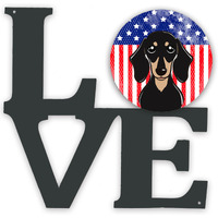 "Caroline's Treasures American Flag and Smooth Black and Tan Dachshund Metal Artwork Love wall-decor, Multicolor"