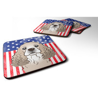 "Caroline's Treasures BB2146FC American Flag And Cocker Spaniel Foam Coaster (Set of 4), 3.5"", Multicolor"