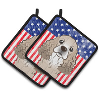 "Caroline's Treasures American Flag & Cocker Spaniel Pair of Pot Holders BB2146PTHD, 7.5HX7.5W, Multicolor"