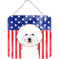 "Caroline's Treasures American Flag and Bichon Frise Door Hanging Prints wall-decor, Multicolor"