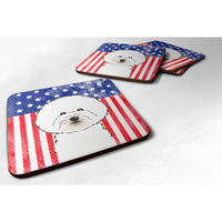 "Caroline's Treasures BB2147FC American Flag And Bichon Frise Foam Coaster (Set of 4), 3.5"", Multicolor"