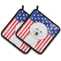 "Caroline's Treasures American Flag & Bichon Frise Pair of Pot Holders BB2147PTHD, 7.5HX7.5W, Multicolor"