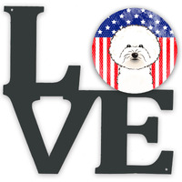 "Caroline's Treasures American Flag and Bichon Frise Metal Artwork Love wall-decor, Multicolor"