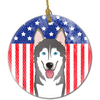 "Caroline's Treasures American Flag and Alaskan Malamute Ceramic Ornament, Multicolor"