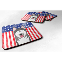 "Caroline's Treasures BB2148FC American Flag And Alaskan Malamute Foam Coaster (Set of 4), 3.5"", Multicolor"