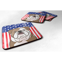"Caroline's Treasures BB2149FC American Flag And English Bulldog Foam Coaster (Set of 4), 3.5"", Multicolor"