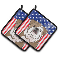 "Caroline's Treasures American Flag & English Bulldog Pair of Pot Holders BB2149PTHD, 7.5HX7.5W, Multicolor"