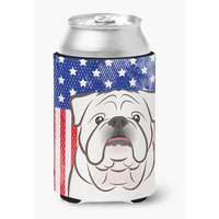 "Caroline's Treasures BB2150CC American Flag And White English Bulldog Can Or Bottle Hugger, Multicolor"