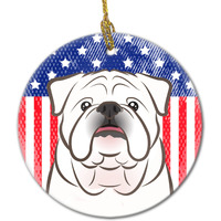 Caroline's Treasures American Flag and White English Bulldog Ceramic Ornament