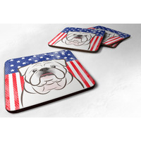 "Caroline's Treasures BB2150FC American Flag And White English Bulldog Foam Coaster (Set of 4), 3.5"", Multicolor"
