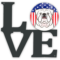 "Caroline's Treasures American Flag and White English Bulldog Metal Artwork Love wall-decor, Multicolor"