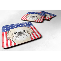 "Caroline's Treasures BB2151FC American Flag And Pekingese Foam Coaster (Set of 4), 3.5"", Multicolor"
