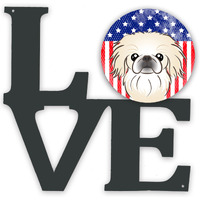 "Caroline's Treasures American Flag and Pekingese Metal Artwork Love wall-decor, Multicolor"