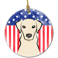 "Caroline's Treasures American Flag and Yellow Labrador Ceramic Ornament, Multicolor"