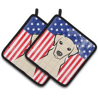 "Caroline's Treasures American Flag & Yellow Labrador Pair of Pot Holders BB2152PTHD, 7.5HX7.5W, Multicolor"