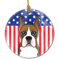 "Caroline's Treasures American Flag and Boxer Ceramic Ornament, Multicolor"