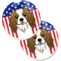 "Caroline's Treasures American Flag & Cavalier Spaniel Set of 2 Cup Holder Car Coasters BB2154CARC, 2.56, Multicolor"