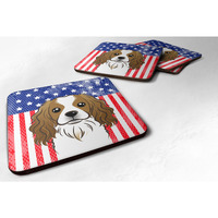 "Caroline's Treasures BB2154FC American Flag And Cavalier Spaniel Foam Coaster (Set of 4), 3.5"", Multicolor"