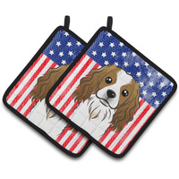 "Caroline's Treasures American Flag & Cavalier Spaniel Pair of Pot Holders BB2154PTHD, 7.5HX7.5W, Multicolor"