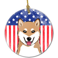Caroline's Treasures American Flag and Shiba Inu Ceramic Ornament