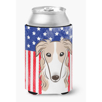 "Caroline's Treasures BB2158CC American Flag And Borzoi Can Or Bottle Hugger, Multicolor"
