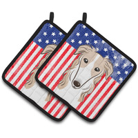 "Caroline's Treasures American Flag & Borzoi Pair of Pot Holders BB2158PTHD, 7.5HX7.5W, Multicolor"