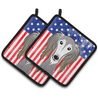 "Caroline's Treasures American Flag & Saluki Pair of Pot Holders BB2159PTHD, 7.5HX7.5W, Multicolor"