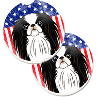 "Caroline's Treasures American Flag & Japanese Chin Set of 2 Cup Holder Car Coasters BB2160CARC, 2.56, Multicolor"